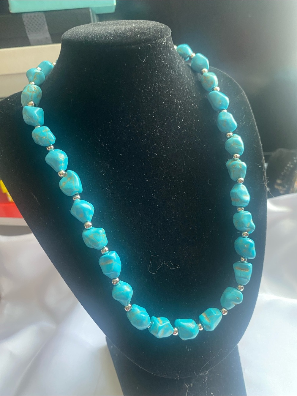 Turquoise Bead Necklace - Blue Statement Jewelry